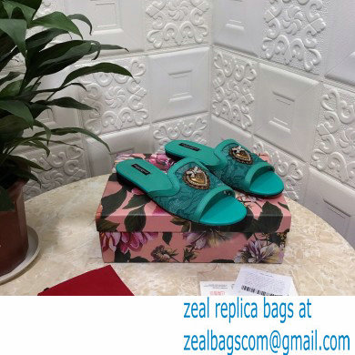 Dolce  &  Gabbana Lace Sliders Green with Devotion Heart 2021